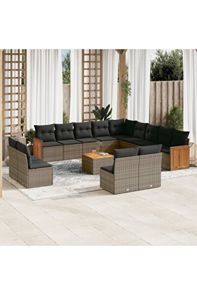 vidaxl Set mobilier de gradina cu perne, 14 piese, gri, poliratan