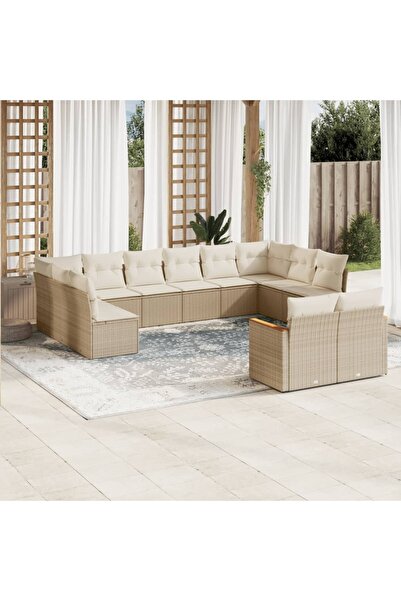 vidaxl Set canapele de gradina cu perne, 12 piese, bej, poliratan