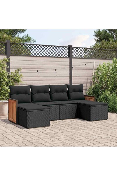 vidaxl Set mobilier de gradina cu perne, 6 piese, negru, poliratan