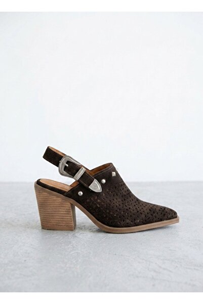 NUR KARACA 26Y4211 Genuine Leather Laser Cut Western Heel Women's Sandals Shoes