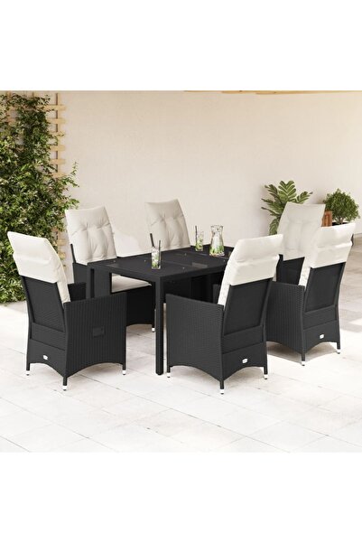vidaxl Set mobilier de gradina cu perne, 7 piese, negru, poliratan