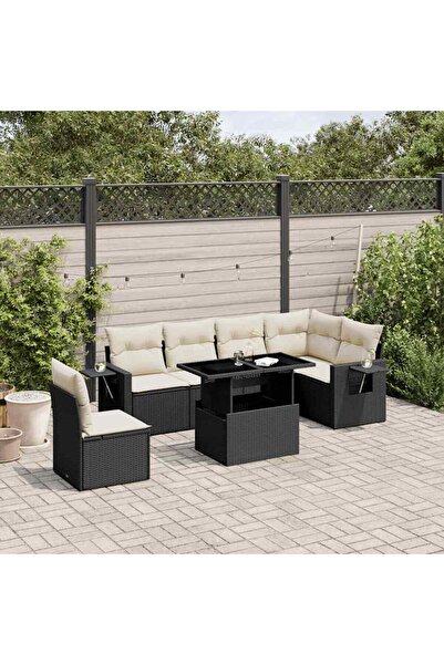 vidaxl Set canapele de gradina cu perne, 7 piese, negru, poliratan