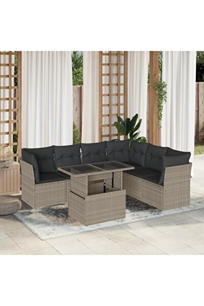 vidaxl Set canapele de gradina cu perne, 7piese gri deschis poliratan
