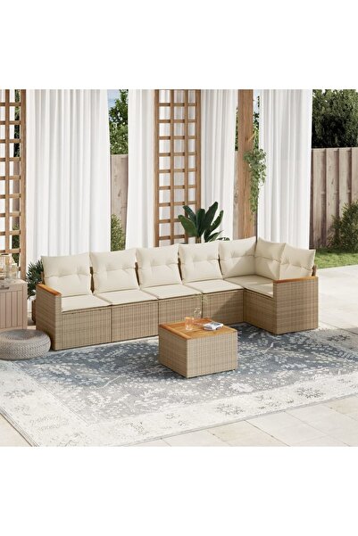 vidaxl Set canapele de gradina, 7 piese, cu perne, bej, poliratan