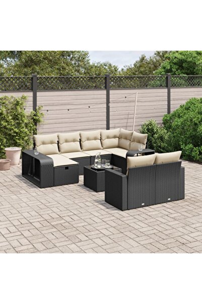 vidaxl Set canapele de gradina cu perne, 11 piese, negru, poliratan