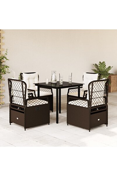 vidaxl Set mobilier de gradina, 5 piese, cu perne, maro, poliratan