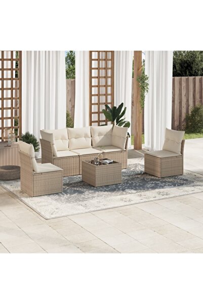 vidaxl Set canapele de gradina cu perne, 6 piese, bej, poliratan