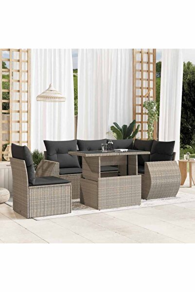 vidaxl Set canapele de gradina cu perne, 6 piese gri deschis poliratan