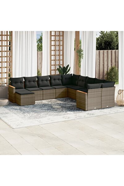 vidaxl Set canapele de gradina cu perne, 11 piese, gri, poliratan