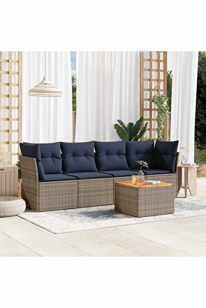 vidaxl Set canapea de gradina cu perne, 5 piese, gri, poliratan