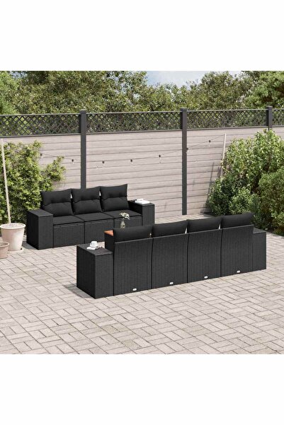 vidaxl Set mobilier de gradina cu perne, 8 piese, negru, poliratan