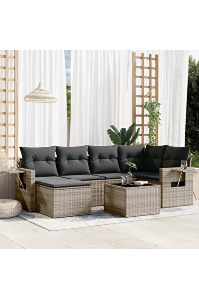 vidaxl Set canapele de gradina, 7 piese, cu perne, gri, poliratan