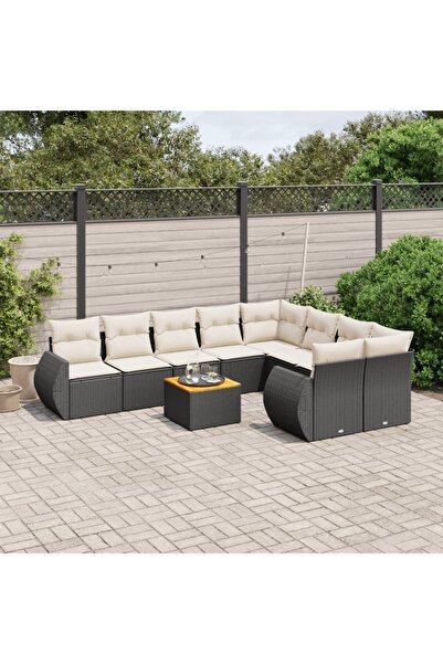 vidaxl Set canapele de gradina cu perne, 10 piese, negru, poliratan
