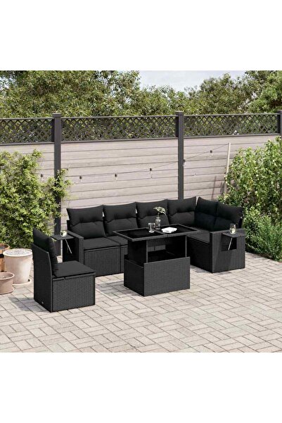 vidaxl Set canapele de gradina cu perne, 7 piese, negru, poliratan