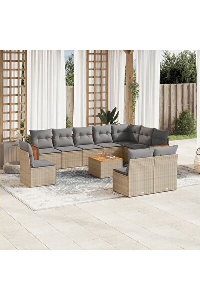 vidaxl Set canapele de gradina cu perne, 11 piese, bej, poliratan