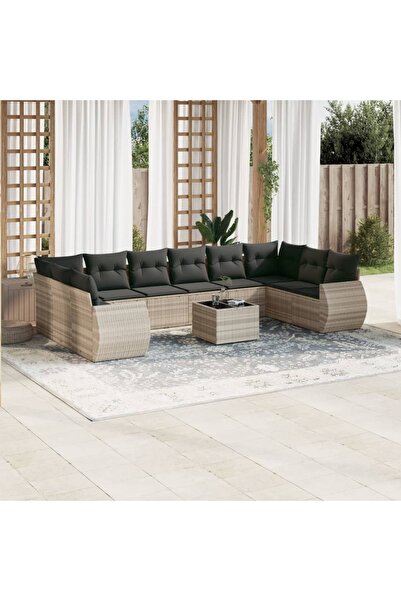 vidaxl Set canapele de gradina cu perne, 11 piese, gri, poliratan
