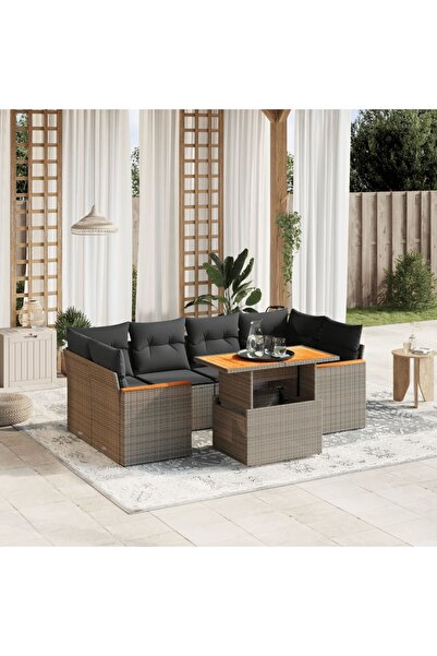 vidaxl Set canapele de gradina, 7 piese, cu perne, gri, poliratan