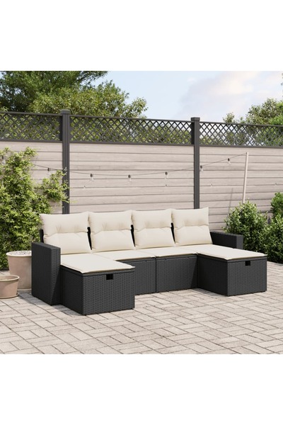 vidaxl Set mobilier de gradina cu perne, 6 piese, negru, poliratan