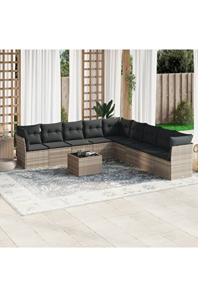 vidaxl Set canapele de gradina cu perne 10 piese gri deschis poliratan