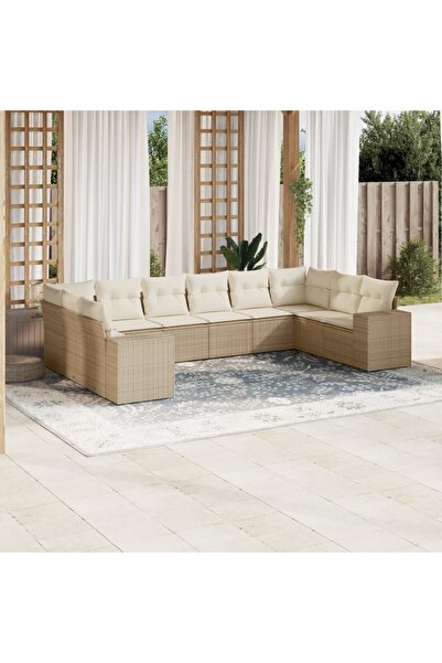vidaxl Set canapele de gradina cu perne, 10 piese, bej, poliratan