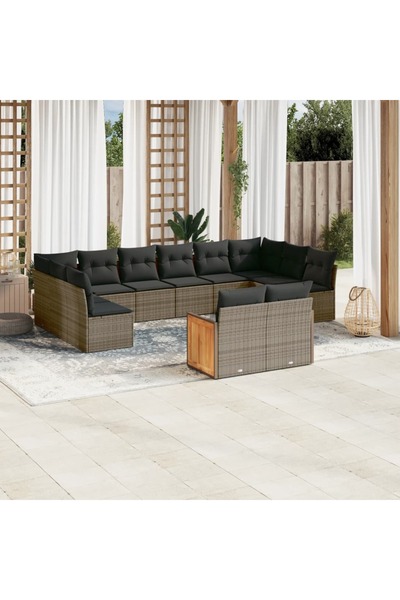 vidaxl Set canapea de gradina cu perne, 12 piese, gri, poliratan