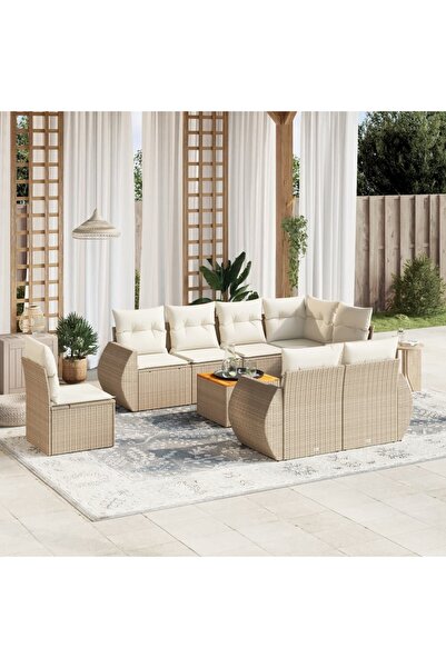 vidaxl Set canapele de gradina, 9 piese, cu perne, bej, poliratan
