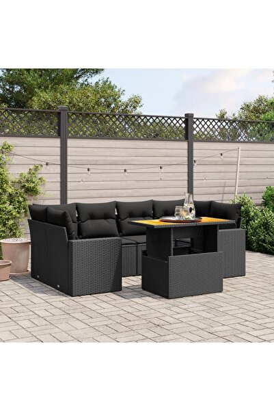 vidaxl Set canapele de gradina cu perne, 7 piese, negru, poliratan