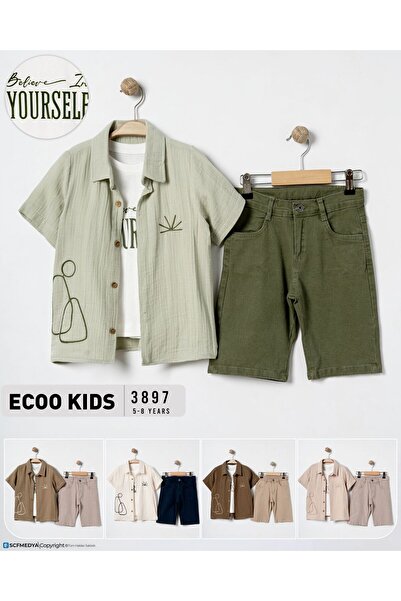 Melodikids Boys' T-Shirt-Shirt-Shorts 3-Piece Set