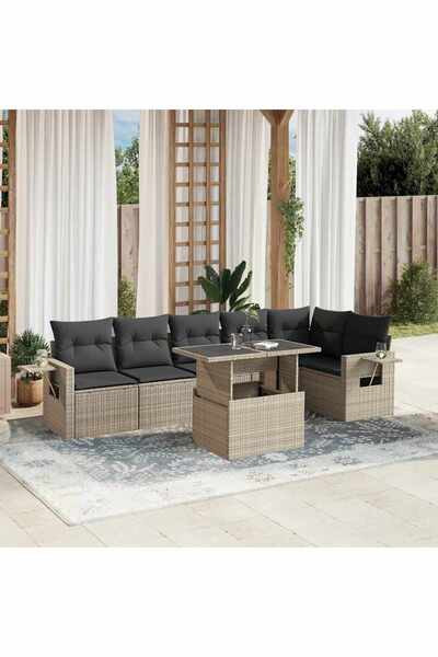 vidaxl Set canapele de gradina cu perne, 7piese gri deschis poliratan