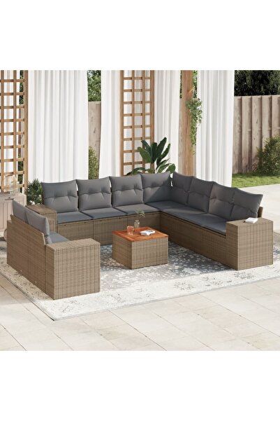vidaxl Set canapele de gradina cu perne, 10 piese, bej, poliratan