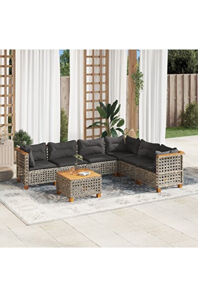 vidaxl Set canapele de gradina, 7 piese, cu perne, gri, poliratan