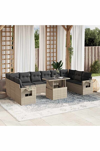 vidaxl Set canapele de gradina cu perne, 11 piese, gri, poliratan