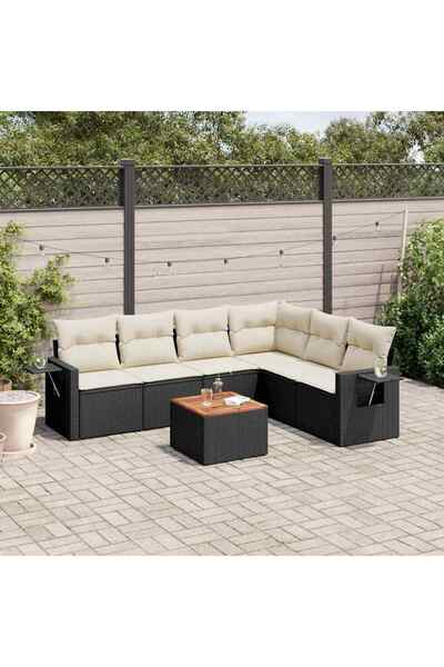 vidaxl Set canapele de gradina cu perne, 7 piese, negru, poliratan