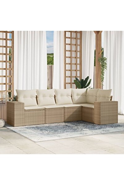 vidaxl Set canapele de gradina cu perne, 5 piese, bej, poliratan