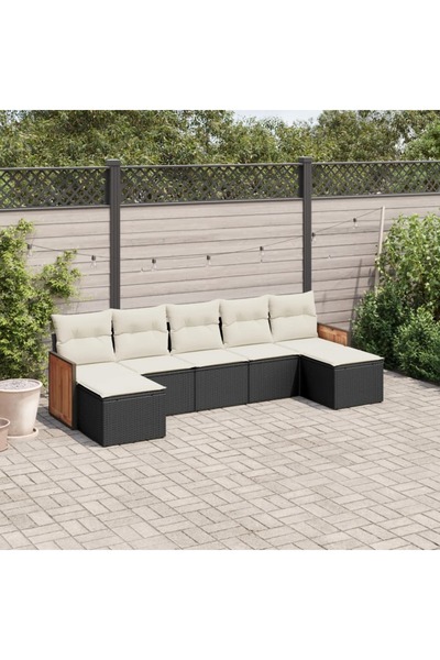 vidaxl Set canapele de gradina cu perne, 7 piese, negru, poliratan