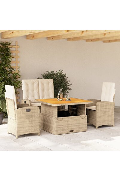 vidaxl Set canapele de gradina, 4 piese, cu perne, bej, poliratan