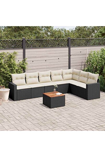 vidaxl Set mobilier de gradina cu perne, 8 piese, negru, poliratan