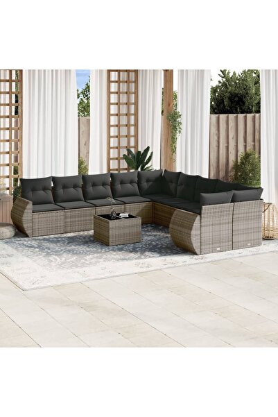 vidaxl Set mobilier de gradina cu perne, 10 piese, gri, poliratan