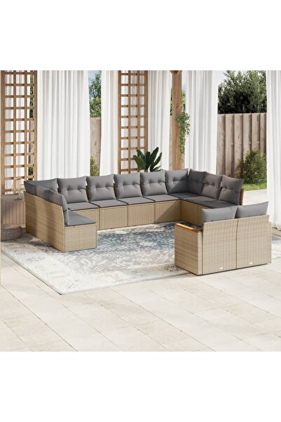 vidaxl Set canapele de gradina cu perne, 12 piese, bej, poliratan