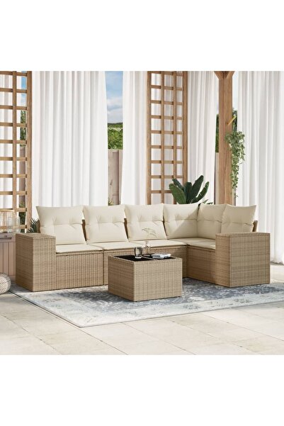 vidaxl Set canapele de gradina cu perne, 6 piese, bej, poliratan