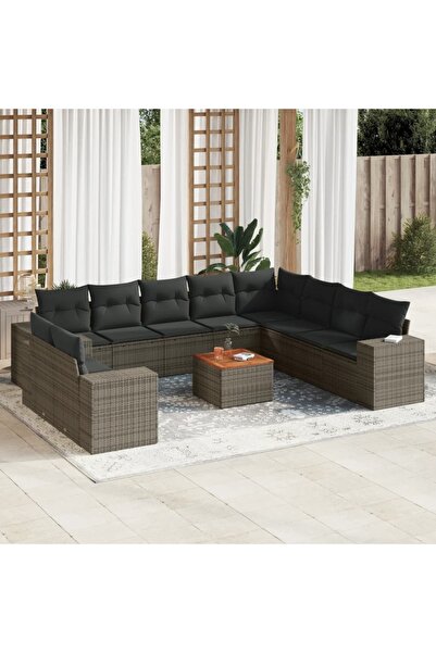 vidaxl Set canapele de gradina cu perne, 11 piese, gri, poliratan