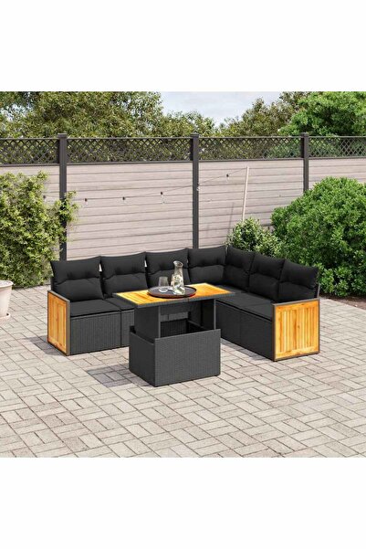 vidaxl Set canapele de gradina cu perne, 7 piese, negru, poliratan