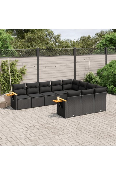 vidaxl Set canapele de gradina cu perne, 10 piese, negru, poliratan