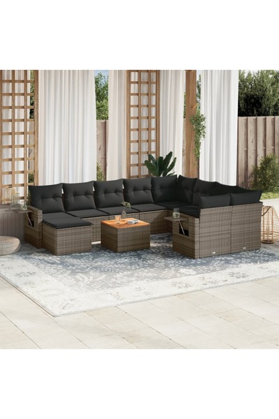 vidaxl Set canapele de gradina cu perne, 11 piese, gri, poliratan