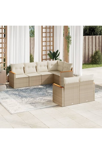 vidaxl Set canapele de gradina, 7 piese, cu perne, bej, poliratan