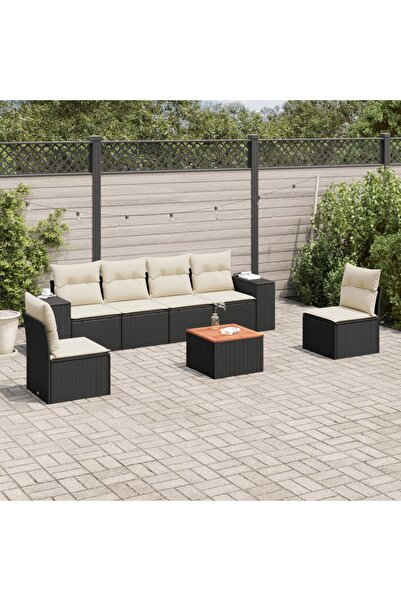 vidaxl Set canapele de gradina cu perne, 7 piese, negru, poliratan