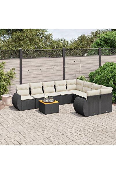 vidaxl Set mobilier de gradina cu perne, 9 piese, negru, poliratan