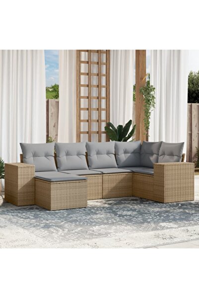 vidaxl Set canapele de gradina cu perne, 6 piese, bej, poliratan
