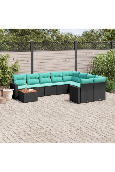 vidaxl Set canapele de gradina cu perne, 10 piese, negru, poliratan