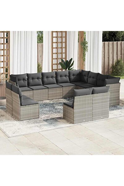 vidaxl Set canapele de gradina cu perne, 12piese gri deschis poliratan